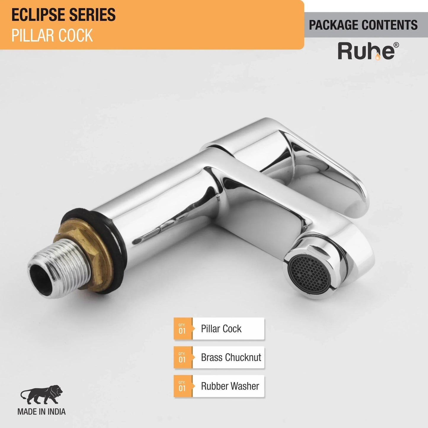 Eclipse Pillar Tap Brass Faucet package content