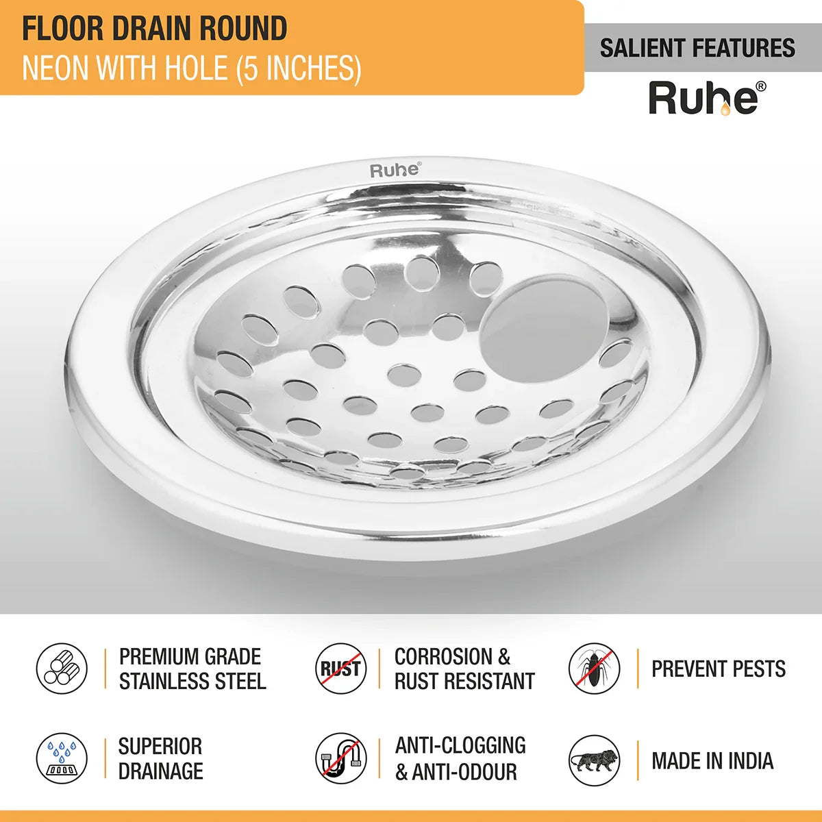 Neon Round with Collar Floor Drain (5 Inches) with Hole (Pack of 2) - by Ruhe
