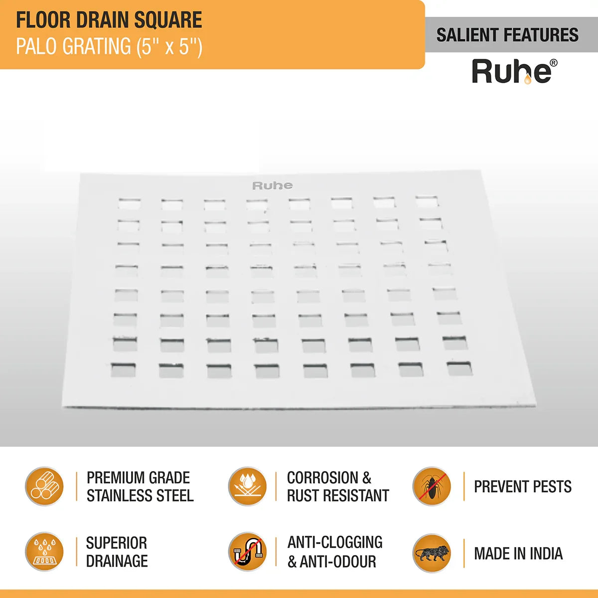 Palo Grating Floor Drain (5 x 5 inches) (Pack of 2) features