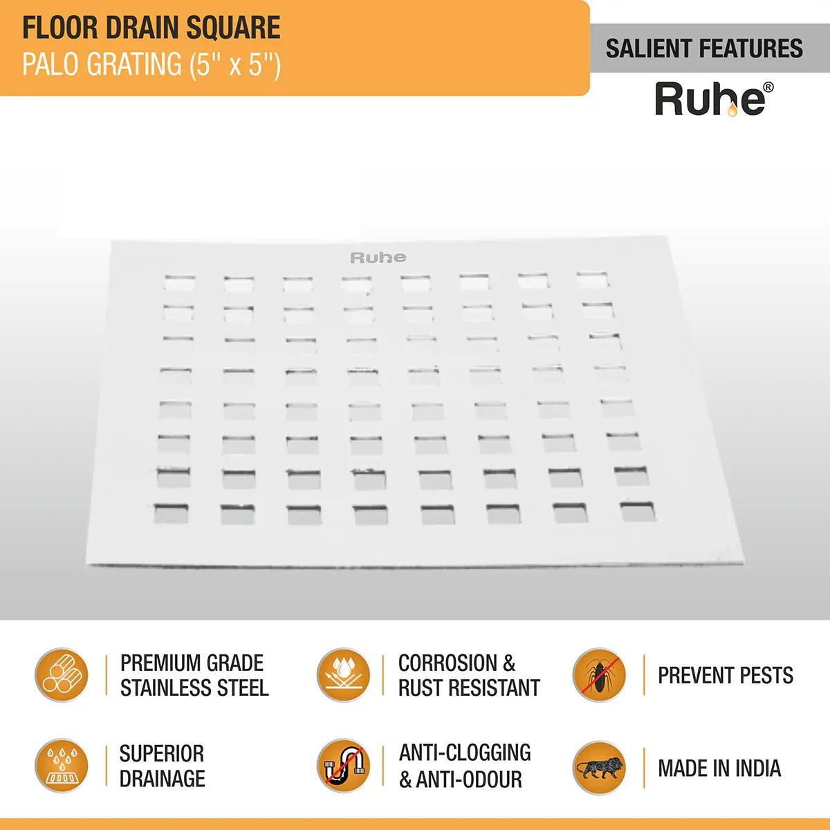 Palo Grating Floor Drain (5 x 5 inches) (Pack of 2) features