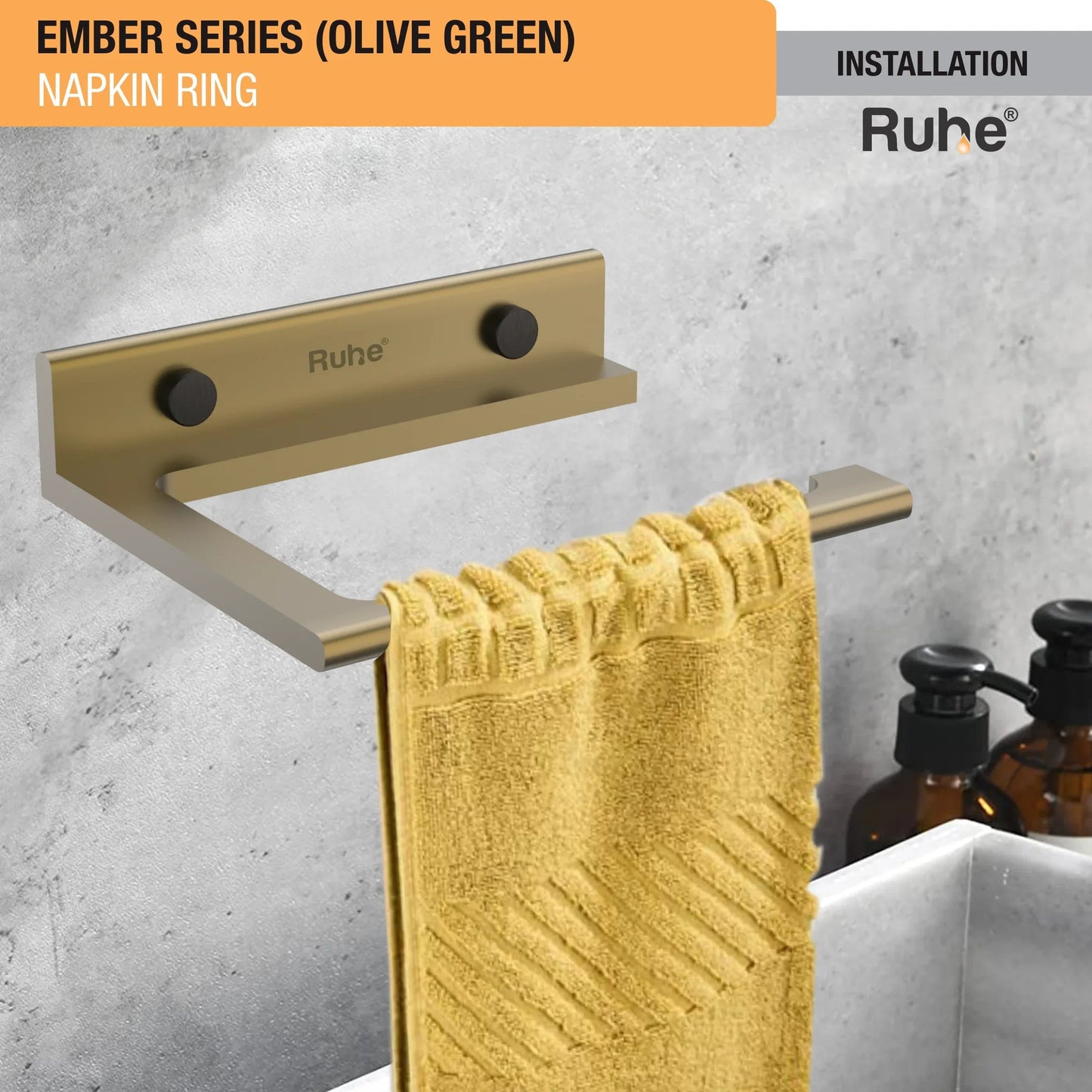 Ember Olive Green Napkin Ring (Space Aluminium) installation
