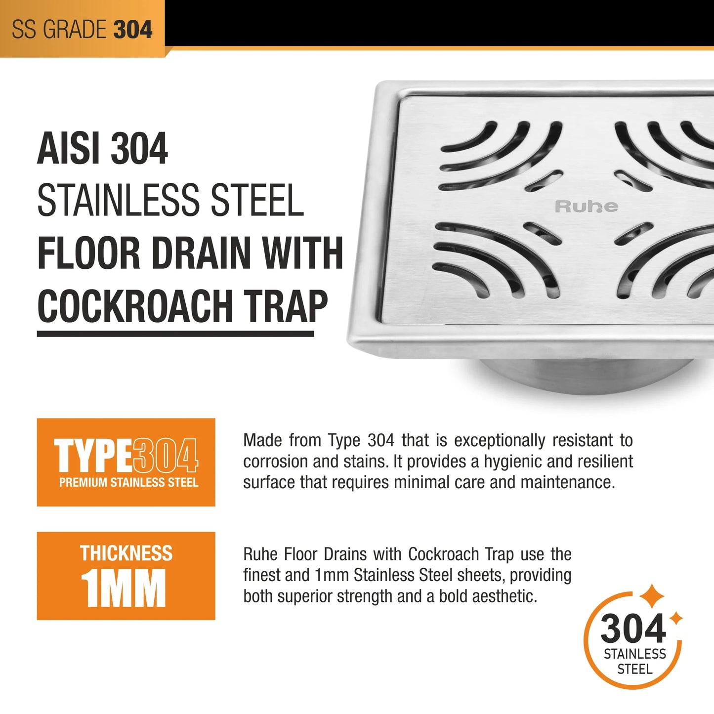 Emerald Floor Drain Square (5 x 5 Inches) with Cockroach Trap 5