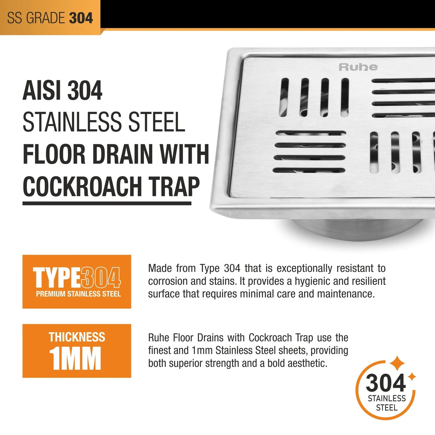 Ruby Floor Drain Square (6 x 6 Inches) with Cockroach Trap 5