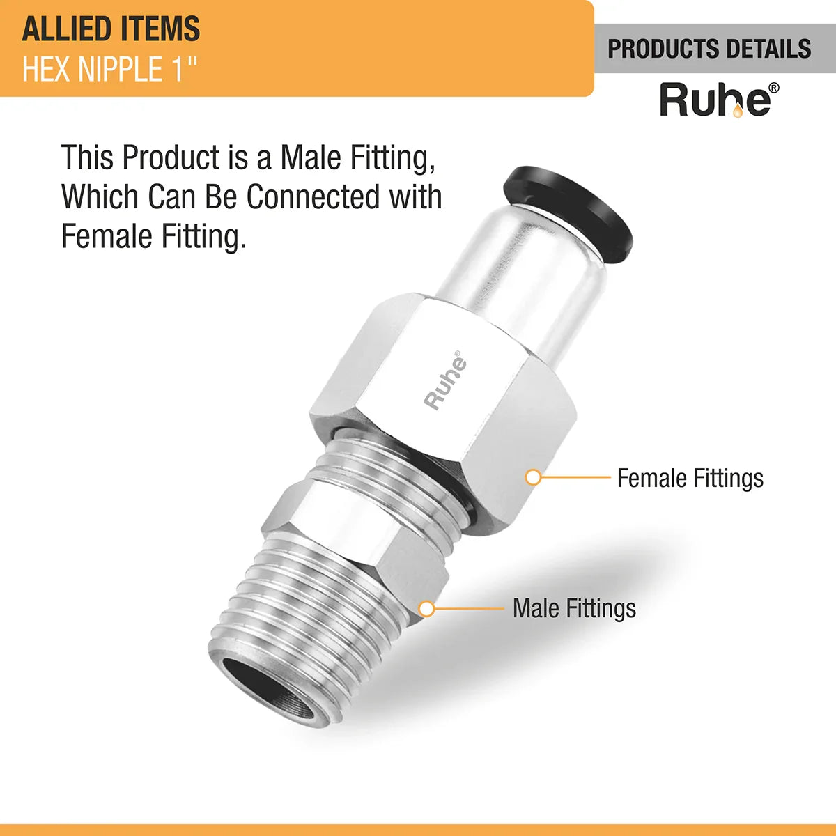 Hex Nipple (1 inches) (Pack of 2) set