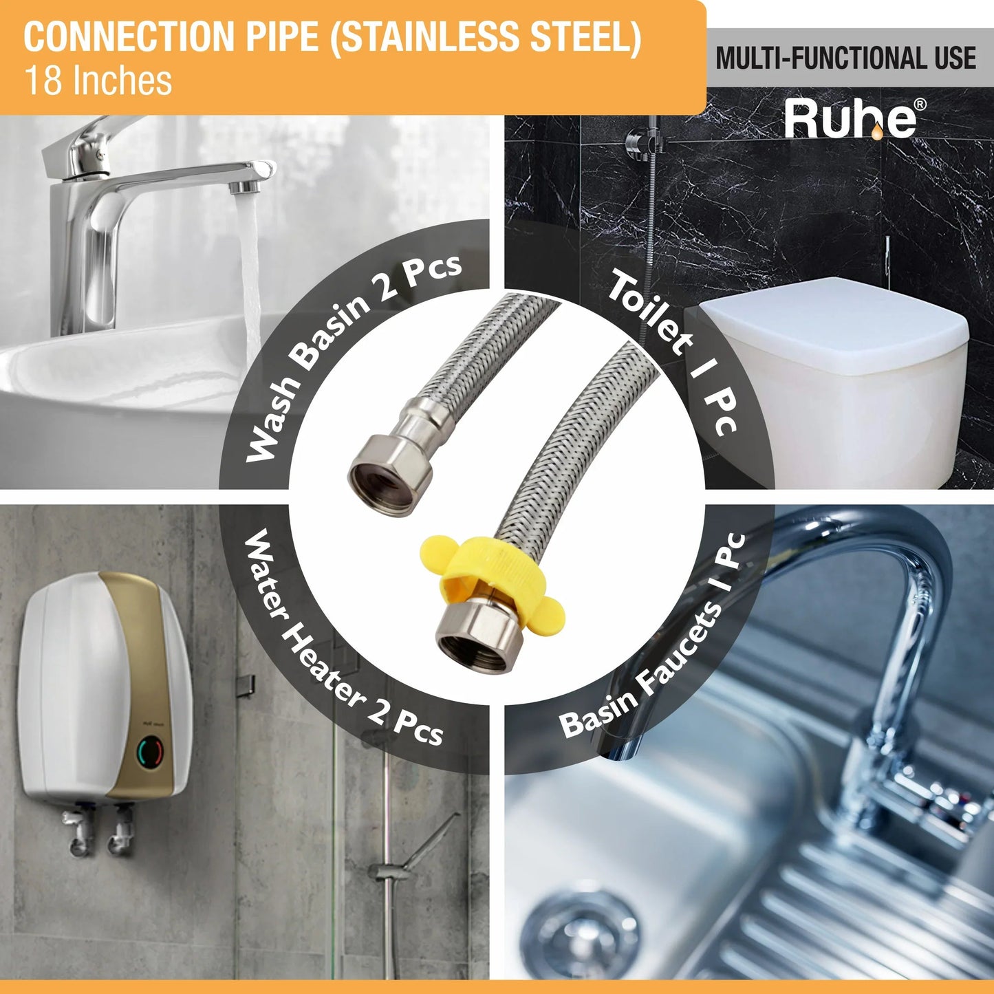 Geyser Connection Pipe SS (18 Inches) (304 Grade) (Pack of 2) functions