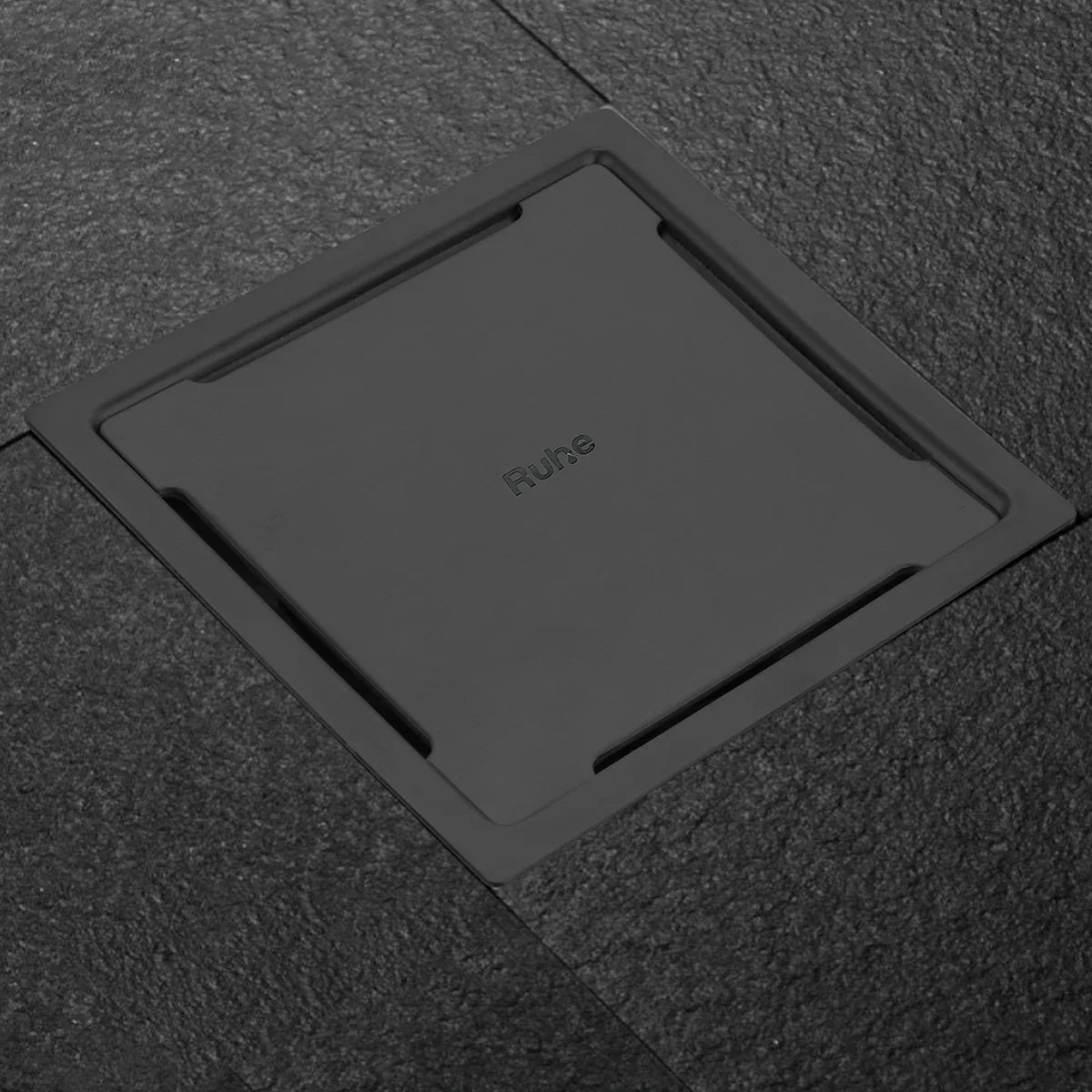 Diamond Square 304-Grade Floor Drain in Black PVD Coating (5 x 5 Inches) installed