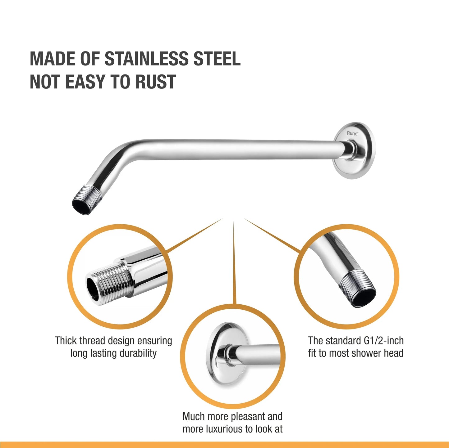 Round Half Bend Shower Arm (18 Inches) 4