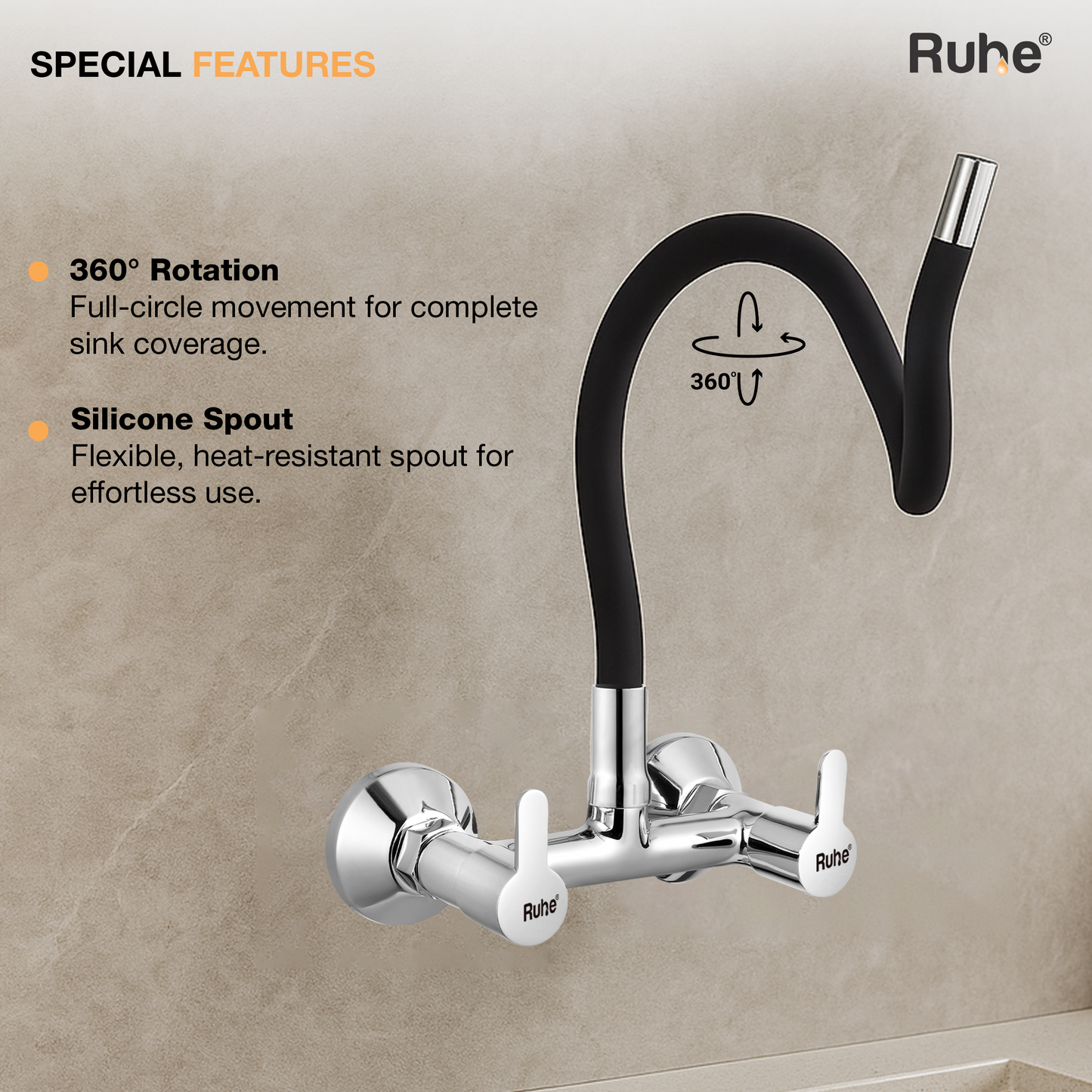 Pavo Wall Mount Kitchen Sink Mixer Tap with Coloured Flexible Silicone Spout
