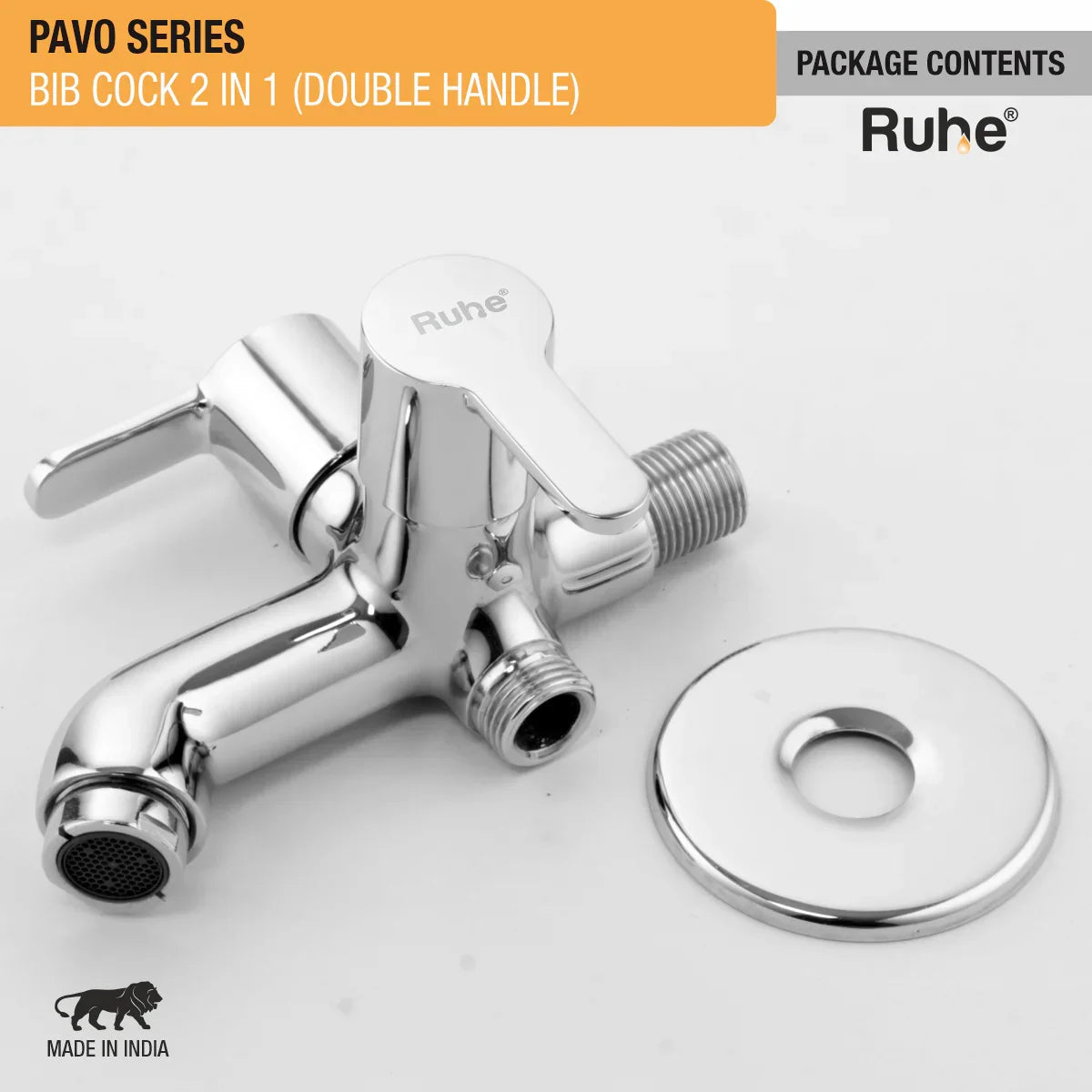 Pavo Two Way Bib Tap Brass Faucet (Double Handle) package content
