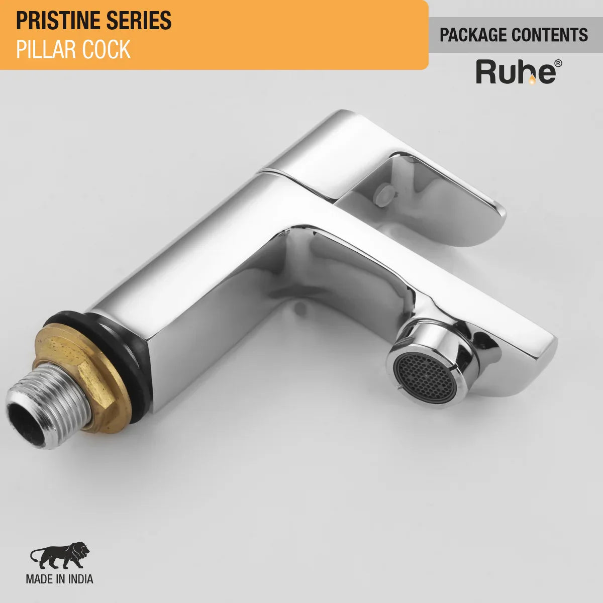 Pristine Pillar Tap Brass Faucet package content