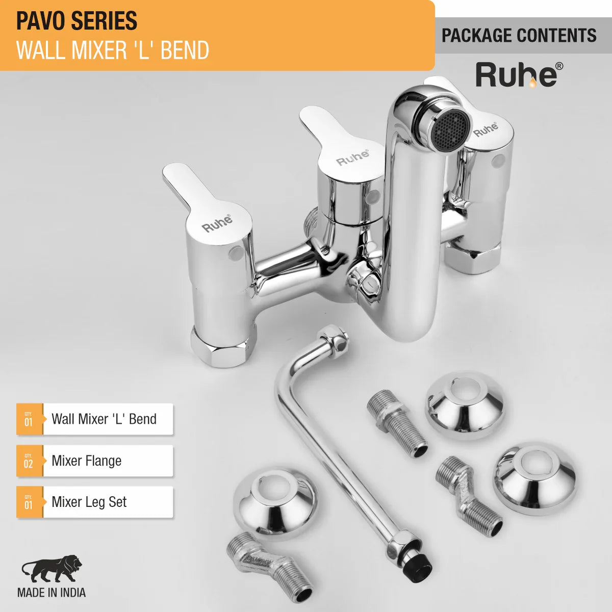 Pavo Wall Mixer Brass Faucet with L Bend package content