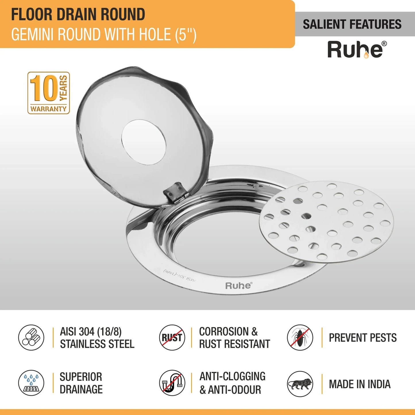 Gemini Round Floor Drain (5 1/2 Inches)