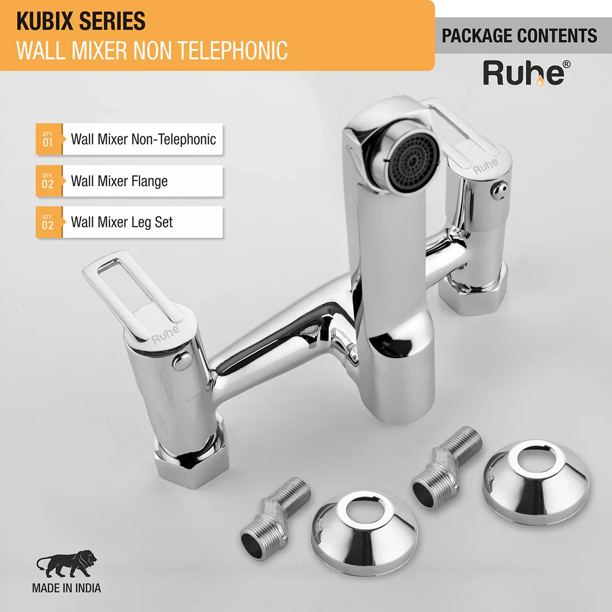 Kubix Wall Mixer Brass Faucet (Non-Telephonic) package content
