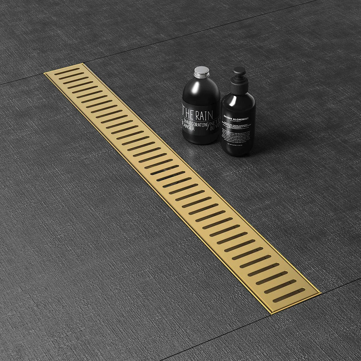 Vertical Shower Drain Channel (36 x 3 Inches) YELLOW GOLD installed