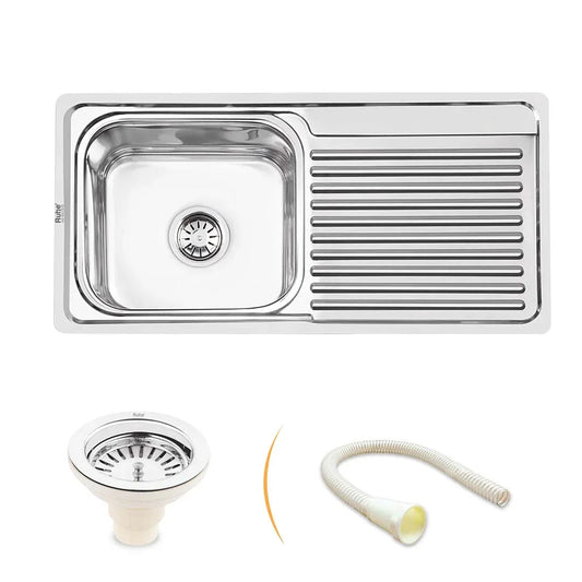 Single Bowl with Drainboard Kitchen Sink (37 x 18 x 8 Inches)
