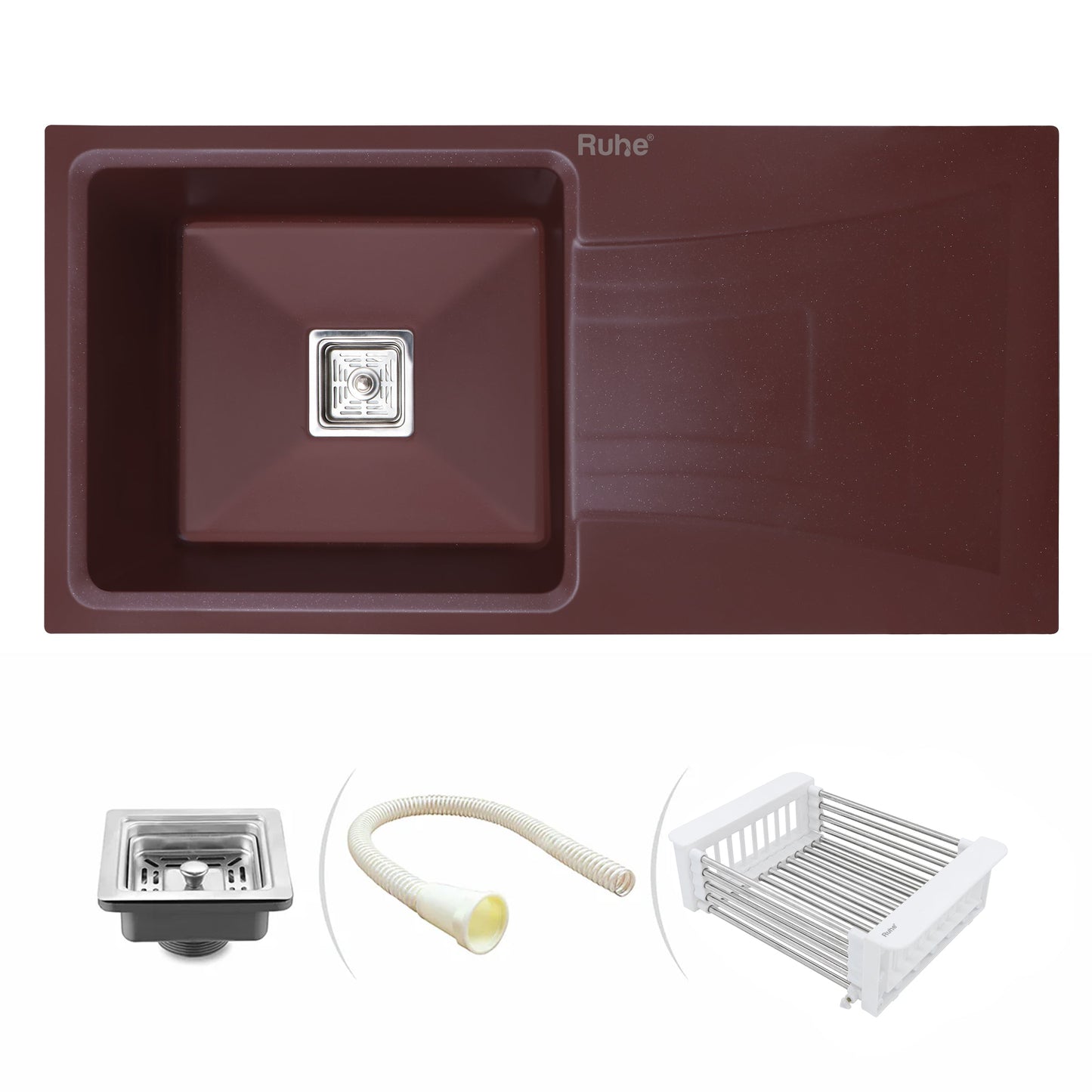 Quartz Single Bowl with Drainboard Kitchen Sink (36 x 18 x 9 Inches)