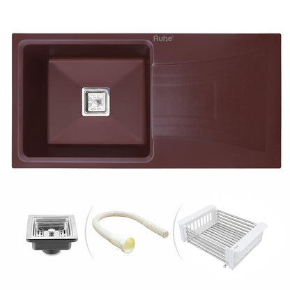 Quartz Single Bowl with Drainboard Kitchen Sink (36 x 18 x 9 Inches)