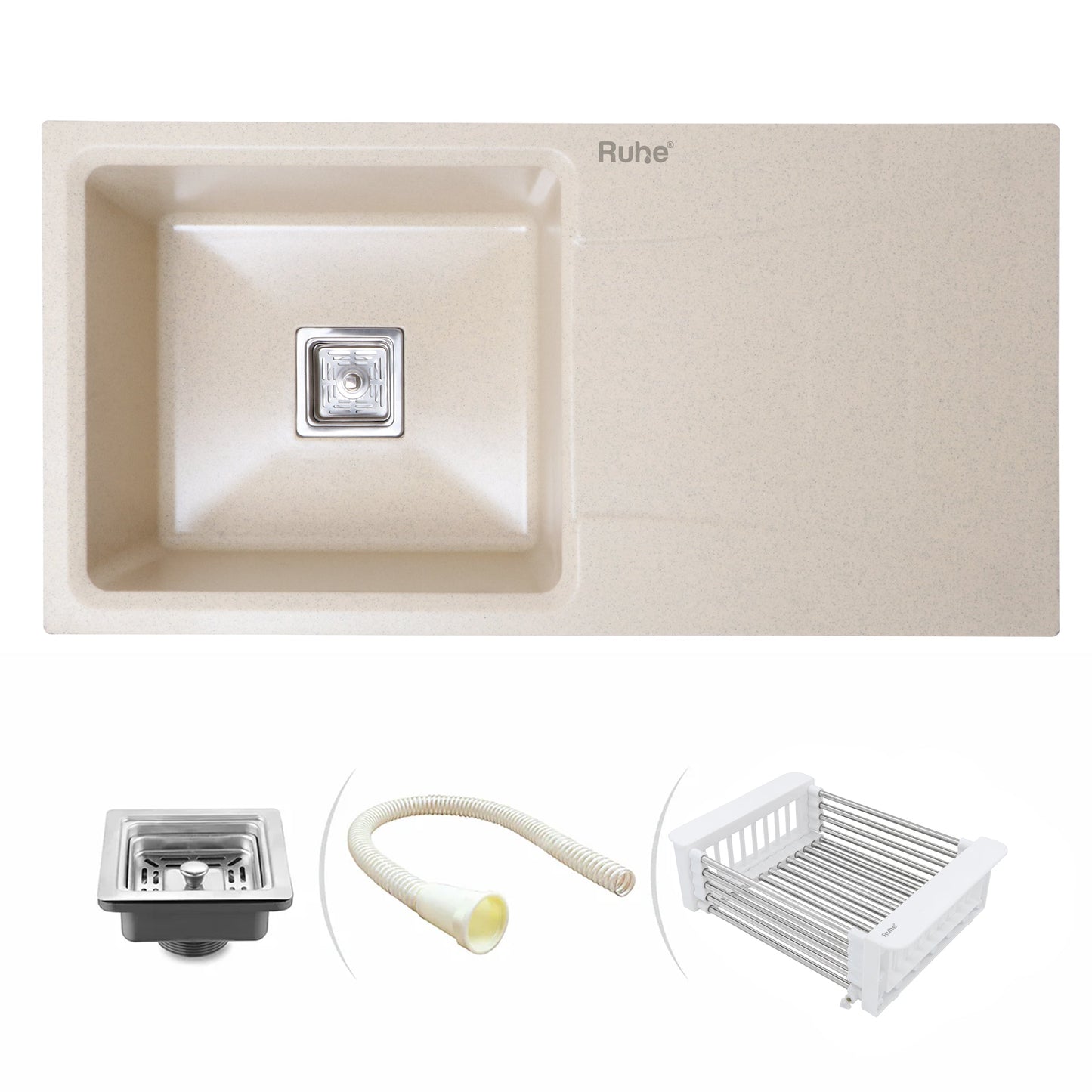 Quartz Single Bowl with Drainboard Kitchen Sink (36 x 18 x 9 Inches)