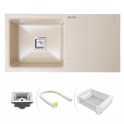 Quartz Single Bowl with Drainboard Kitchen Sink (36 x 18 x 9 Inches)