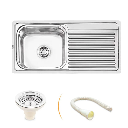Single Bowl with Drainboard 304 Kitchen Sink (37 x 18 x 8 Inches)