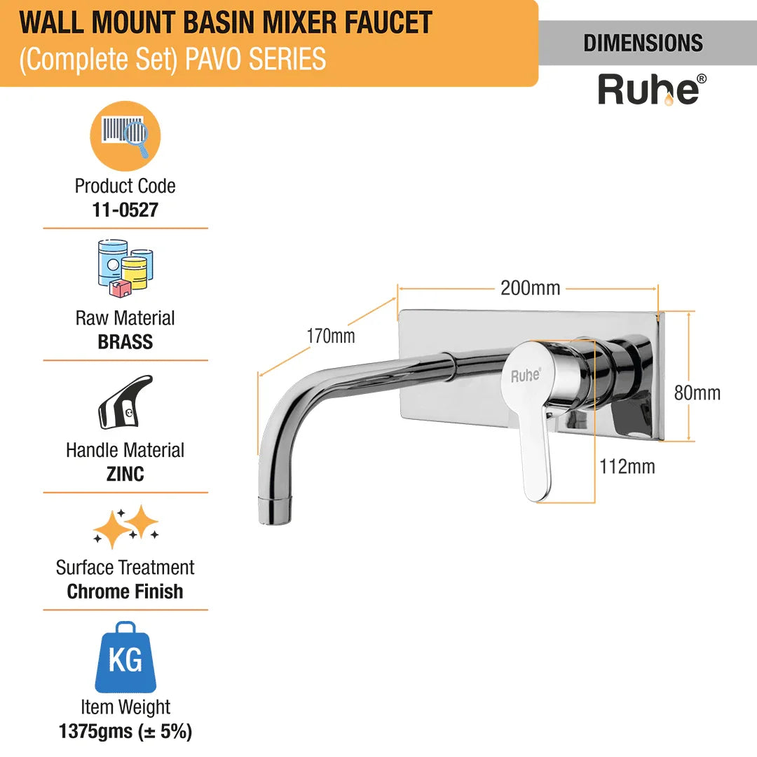 Pavo Single Lever Wall-mount Wash Basin Mixer Tap (Complete Set) - by Ruhe