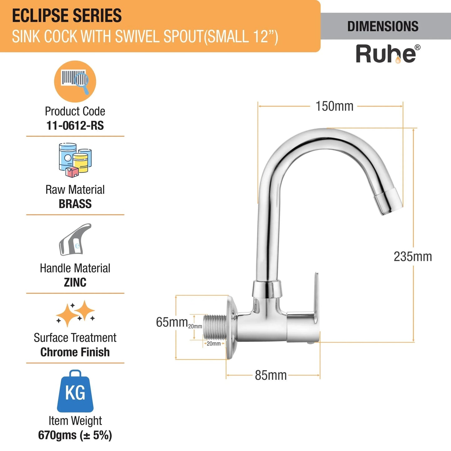 Eclipse Wall Mount Kitchen Sink Tap with Swivel Spout