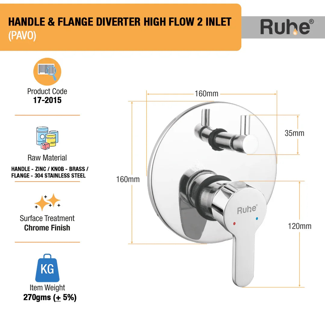Pavo Upper Part for Diverter (Compatible with 2-Inlet High Flow & 3-Inlet Diverters)  €“ by Ruhe