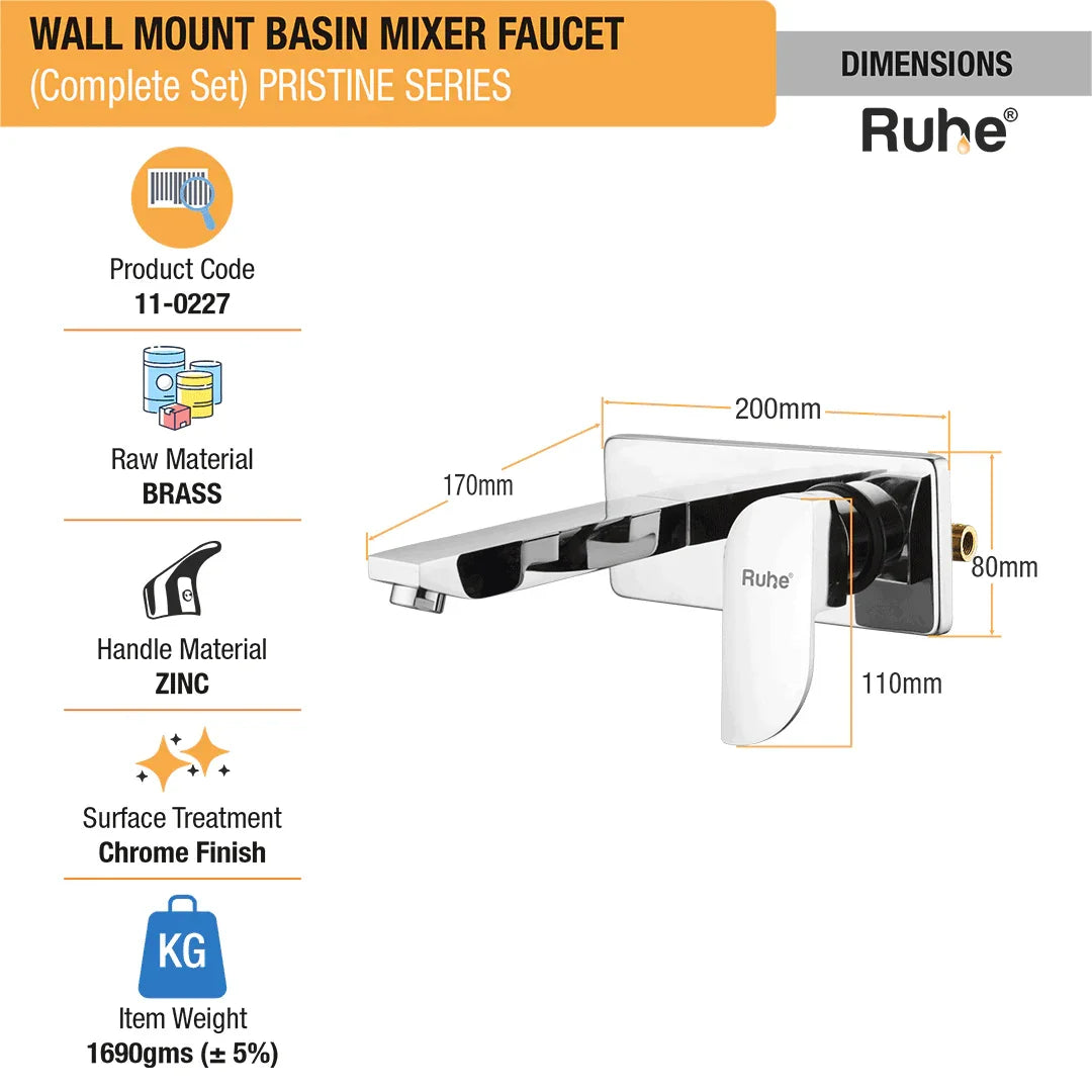 Pristine Single Lever Wall-mount Wash Basin Mixer Tap (Complete Set) - by Ruhe