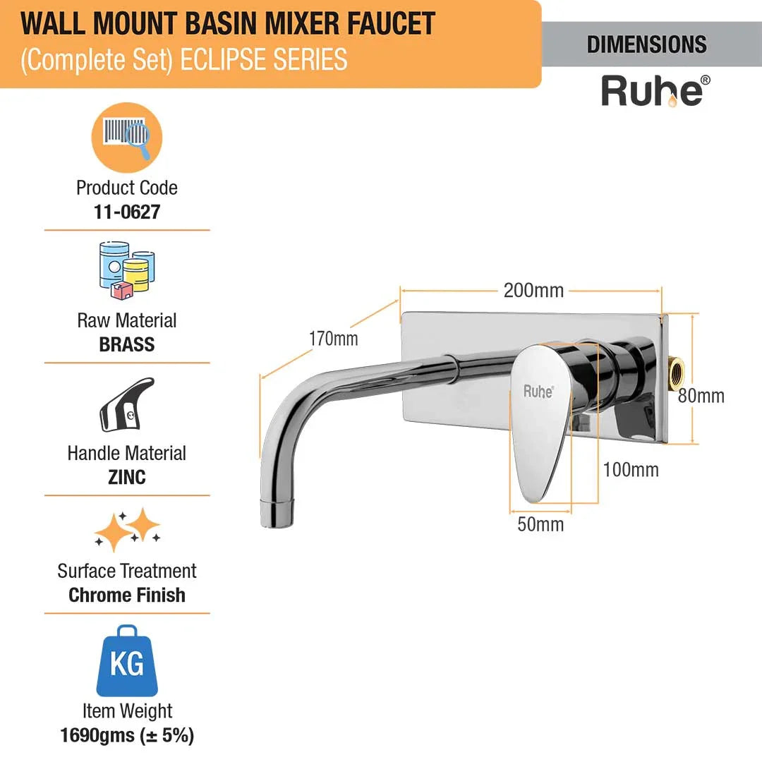 Eclipse Single Lever Wall-mount Wash Basin Mixer Tap (Complete Set) - by Ruhe