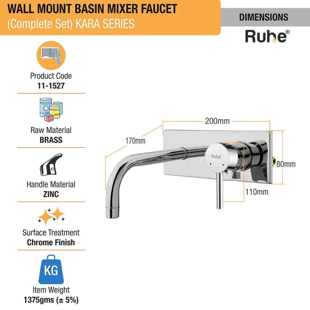 Kara Single Lever Wall-mount Wash Basin Mixer Tap (Complete Set) - by Ruhe