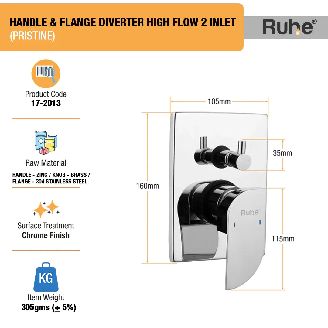 Pristine Upper Part for Diverter (Compatible with 2-Inlet High Flow & 3-Inlet Diverters)  €“ by Ruhe