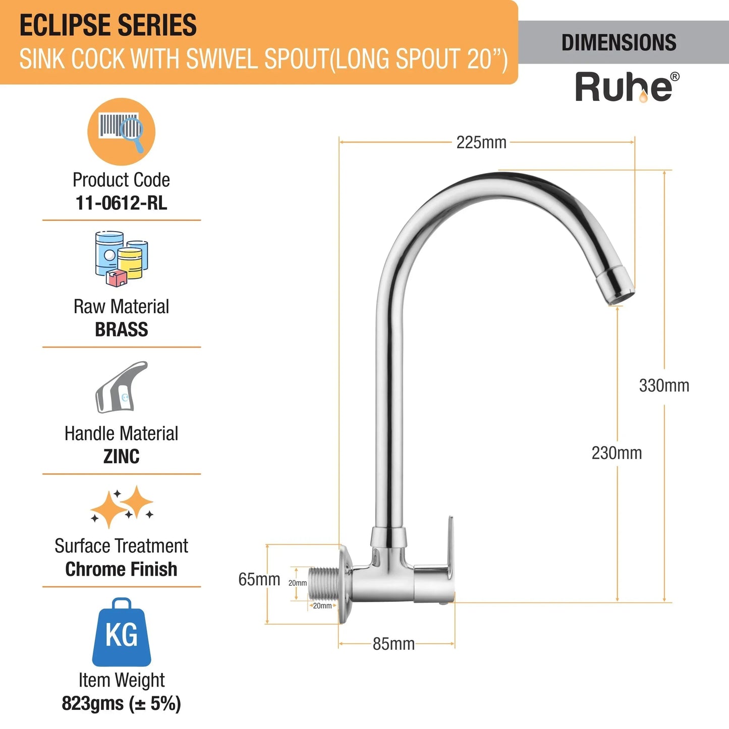 Eclipse Wall Mount Kitchen Sink Tap with Swivel Spout