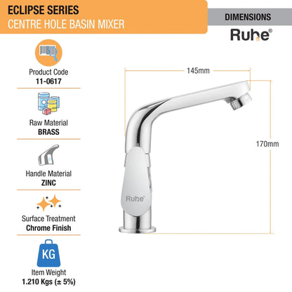 Eclipse Centre Hole Basin Mixer with Small (7 inches) Swivel Spout Faucet dimensions and size