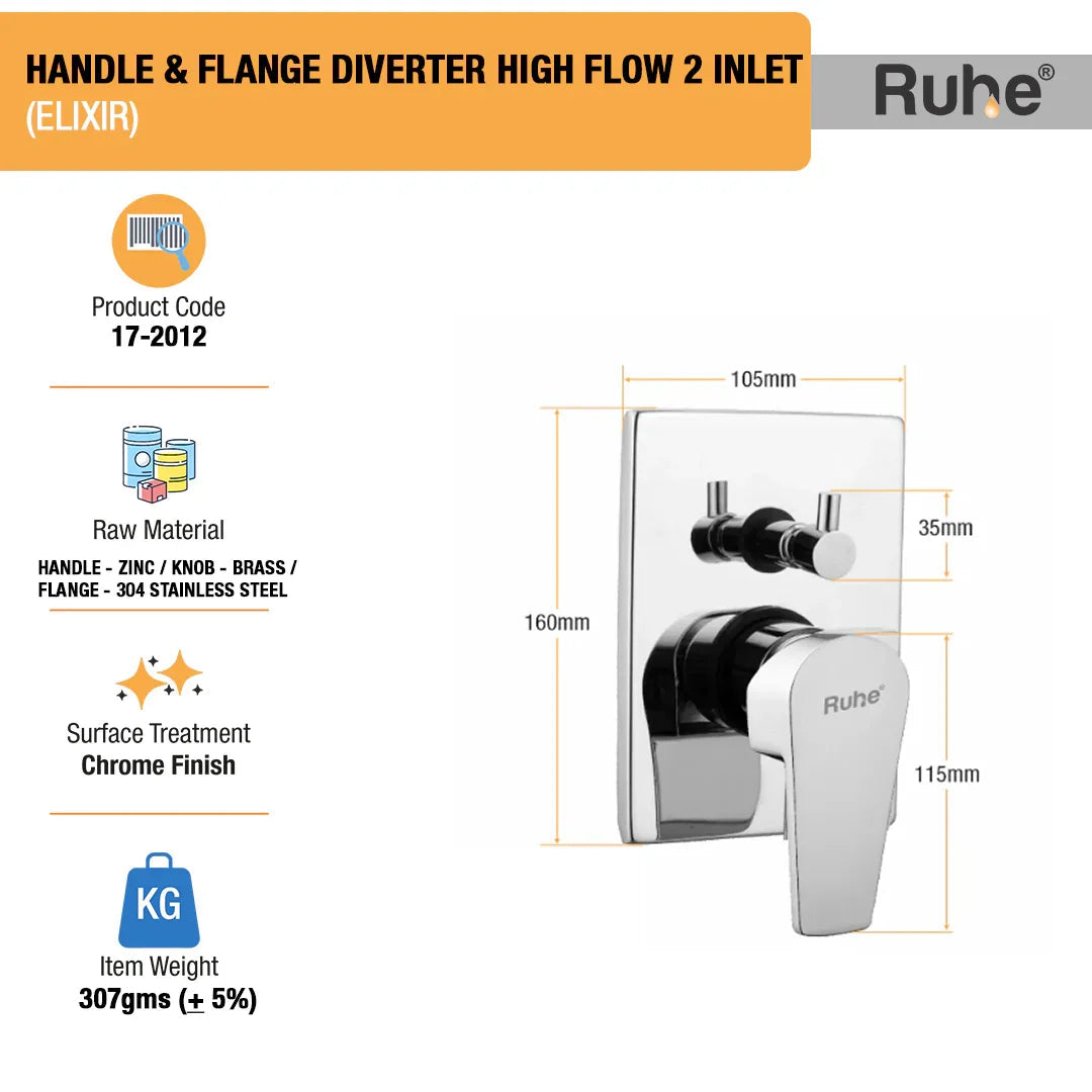 Elixir Upper Part for Diverter (Compatible with 2-Inlet High Flow & 3-Inlet Diverters)  €“ by Ruhe