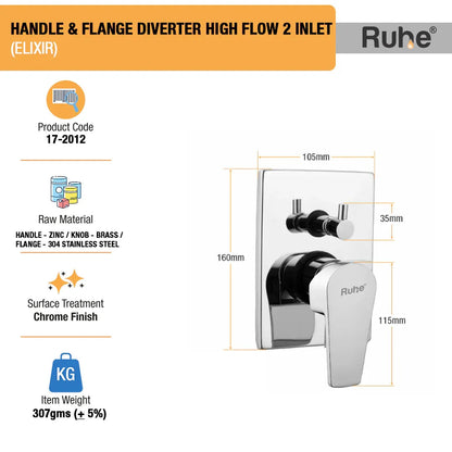 Elixir Upper Part for Diverter (Compatible with 2-Inlet High Flow & 3-Inlet Diverters)  €“ by Ruhe