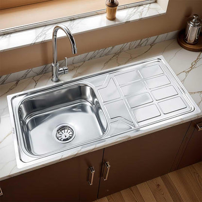 Single Bowl with Drainboard Kitchen Sink (45 x 20 x 9 Inches)