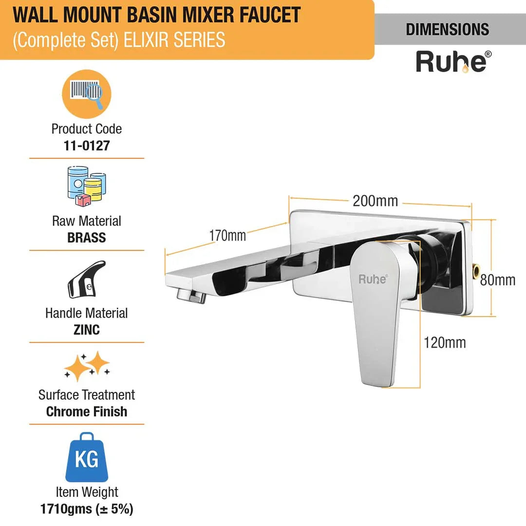 Elixir Single Lever Wall-mount Wash Basin Mixer Tap (Complete Set) - by Ruhe