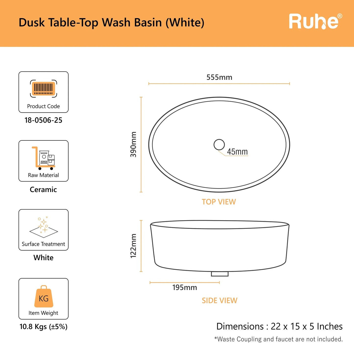 Dusk Table Top Wash Basin (dimensions)