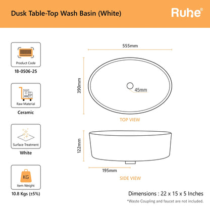 Dusk Table Top Wash Basin (dimensions)