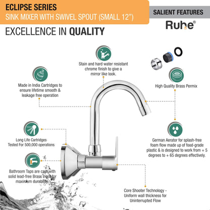 Eclipse Wall Mount Kitchen Sink Mixer Tap with Swivel Spout