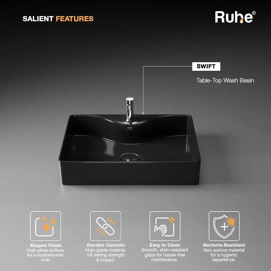 Swift Table-Top Wash Basin Black (Features)