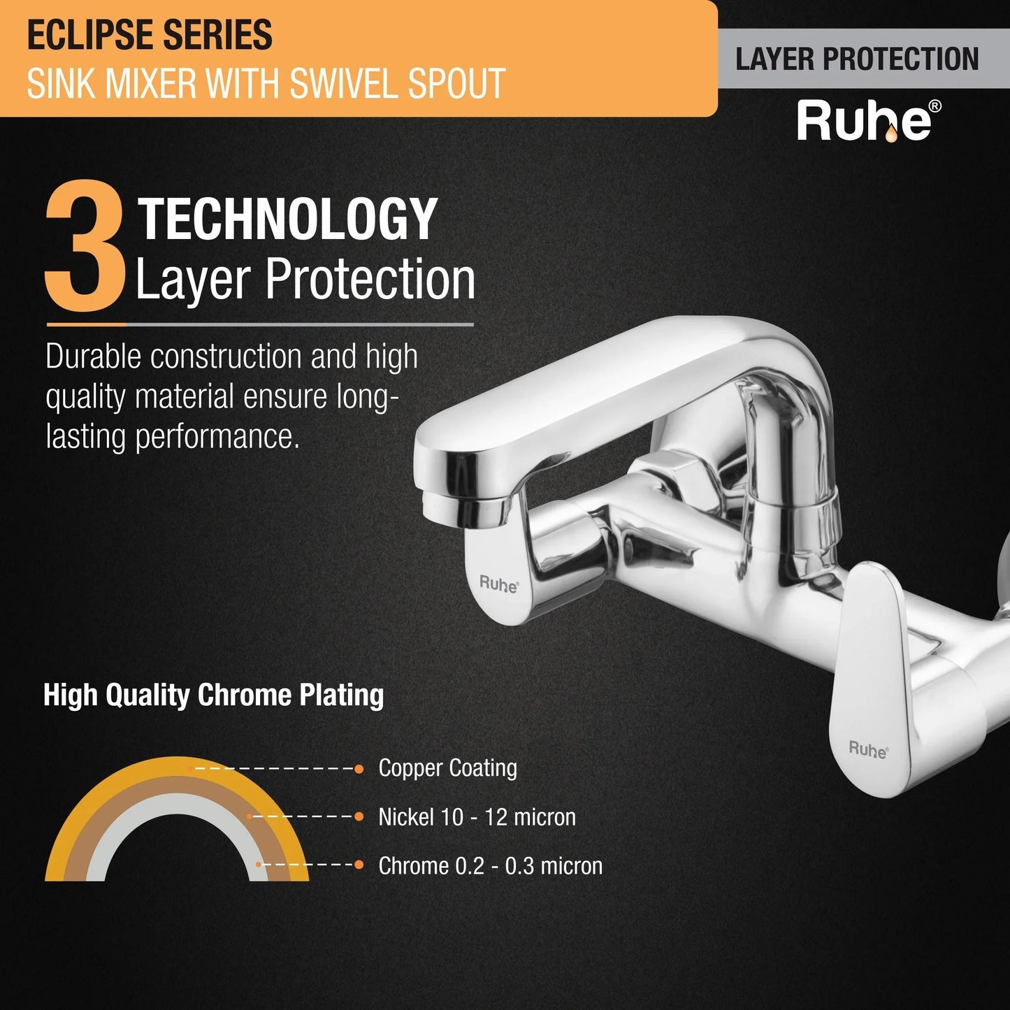 Eclipse Sink Mixer with Small (7 inches) Round Swivel Spout Faucet 3 layer protection