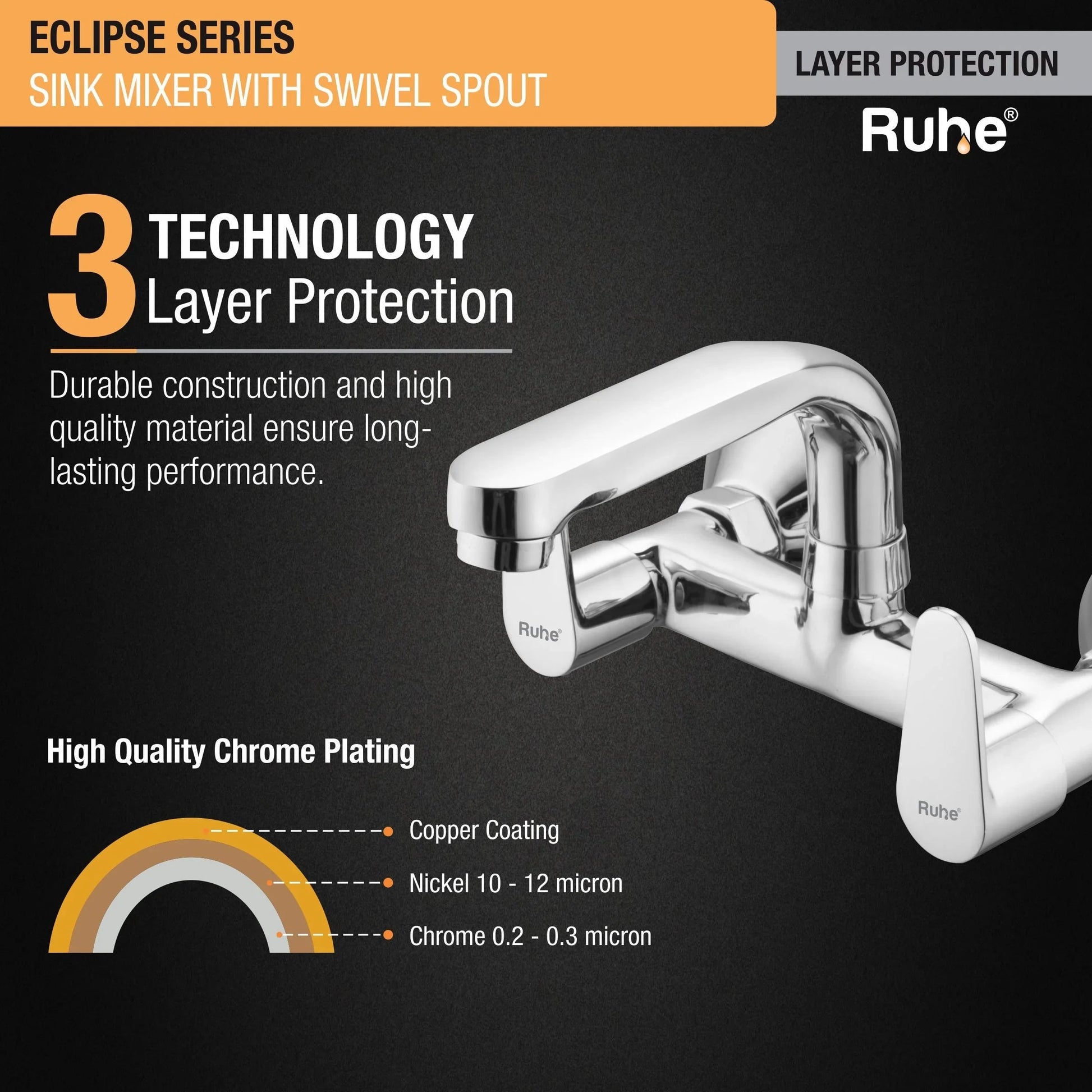 Eclipse Sink Mixer with Small (7 inches) Round Swivel Spout Faucet 3 layer protection