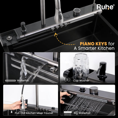 Opera Smart Kitchen Sink (30 x 18 x 9 Inches) With Piano Keys