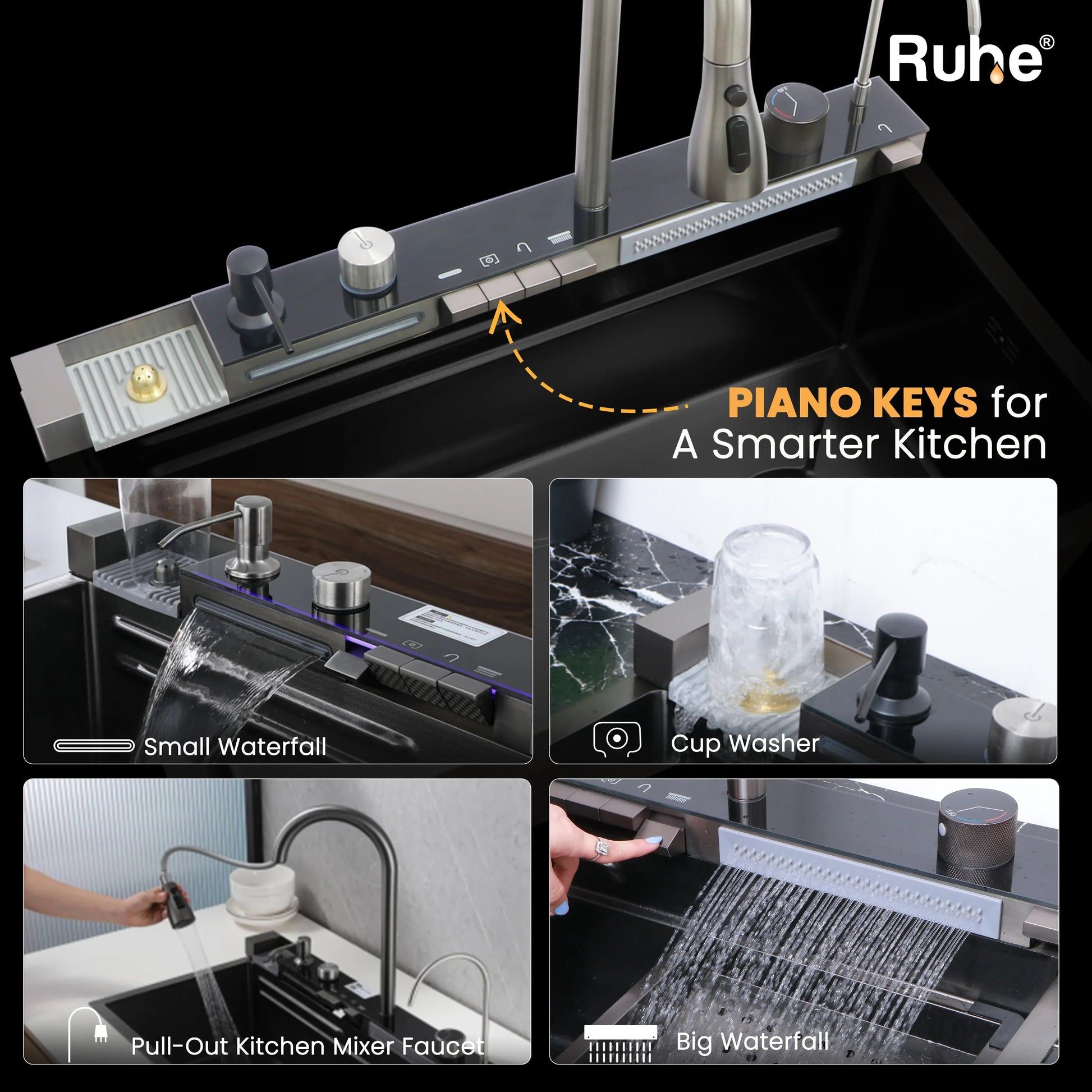 Piano Smart Kitchen Sink (30 x 18 x 9 Inches) With Smart Keys