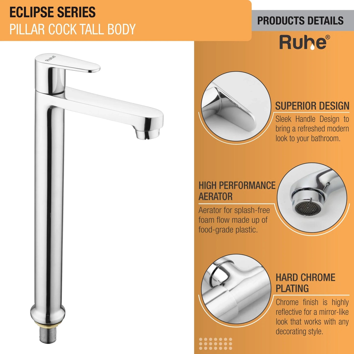 Eclipse Pillar Tap Tall Body Brass Faucet product details