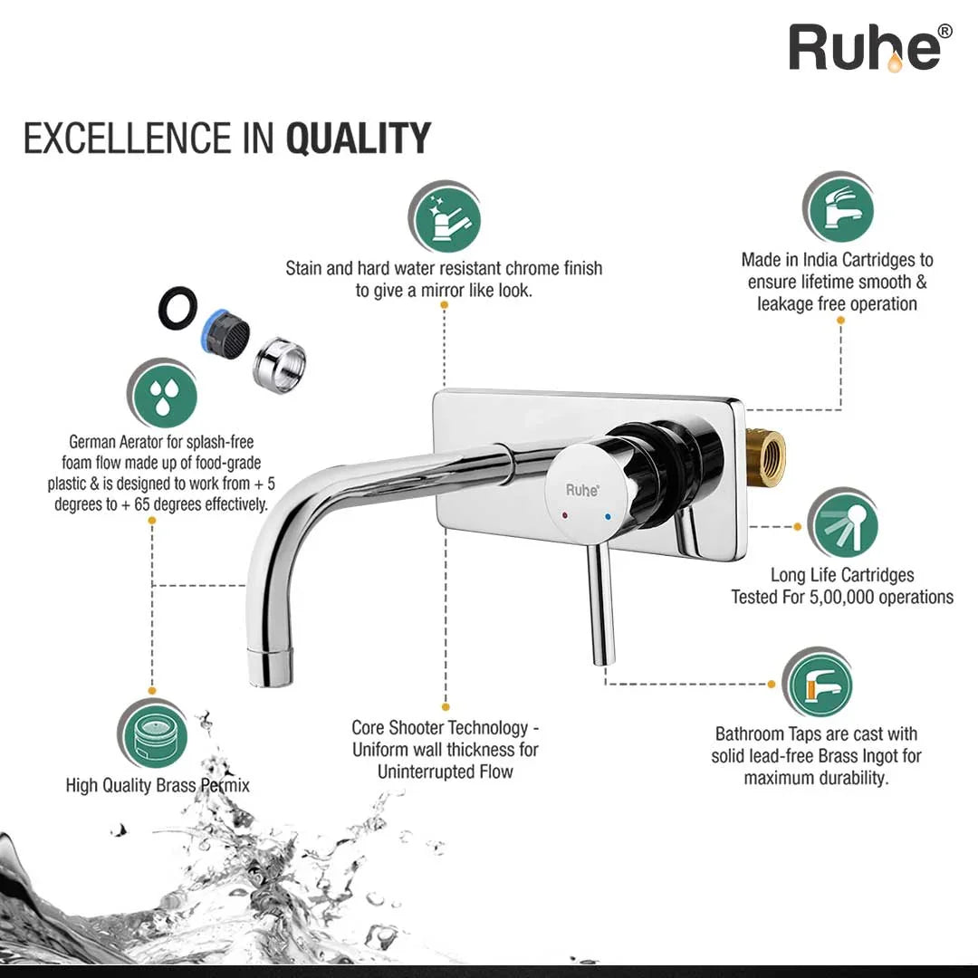 Kara Single Lever Wall-mount Wash Basin Mixer Tap (Complete Set) - by Ruhe