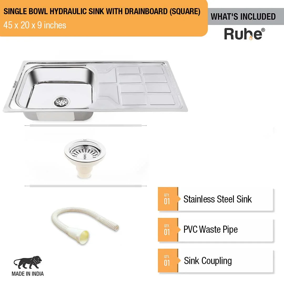 Single Bowl with Drainboard Kitchen Sink (45 x 20 x 9 Inches)What’s Included