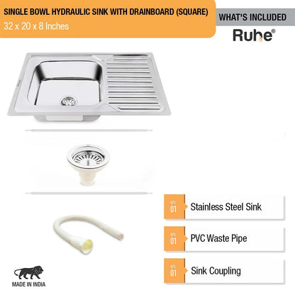 Single Bowl with Drainboard Kitchen Sink (32 x 20 x 8 Inches), What’s Included