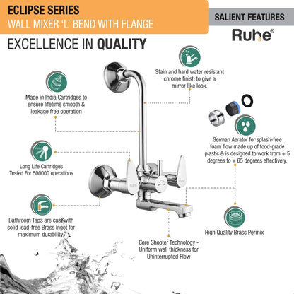 Eclipse Wall Mixer Brass Faucet with L Bend features